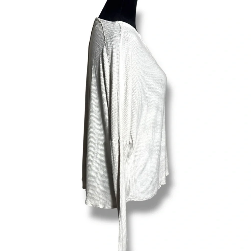 One Clothing Cream Thermal Knit Relaxed Fit Scoop Neck Comfy Long Sleeve Top